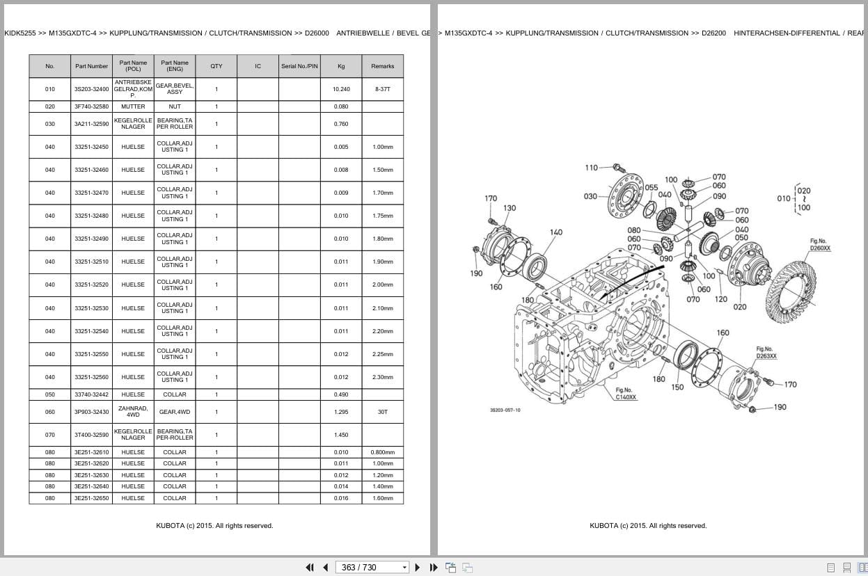 Kubota Tractor M135GXDTC 4 Parts Catalog EN DE (2)