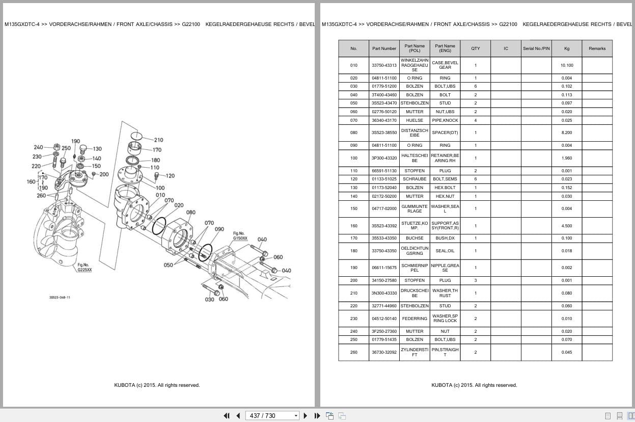 Kubota Tractor M135GXDTC 4 Parts Catalog EN DE (3)