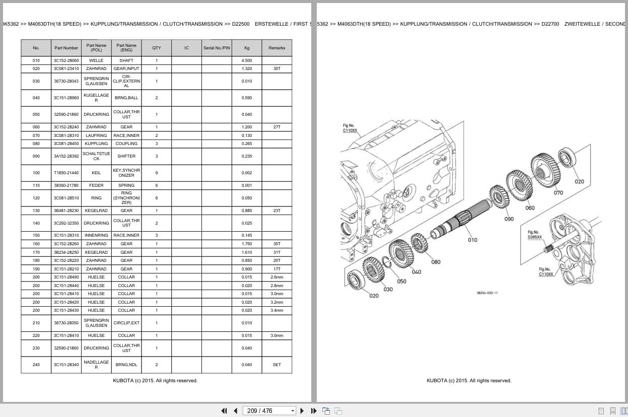 Kubota Tractor M4063DTH 18 Speed Parts Catalog EN DE (3)