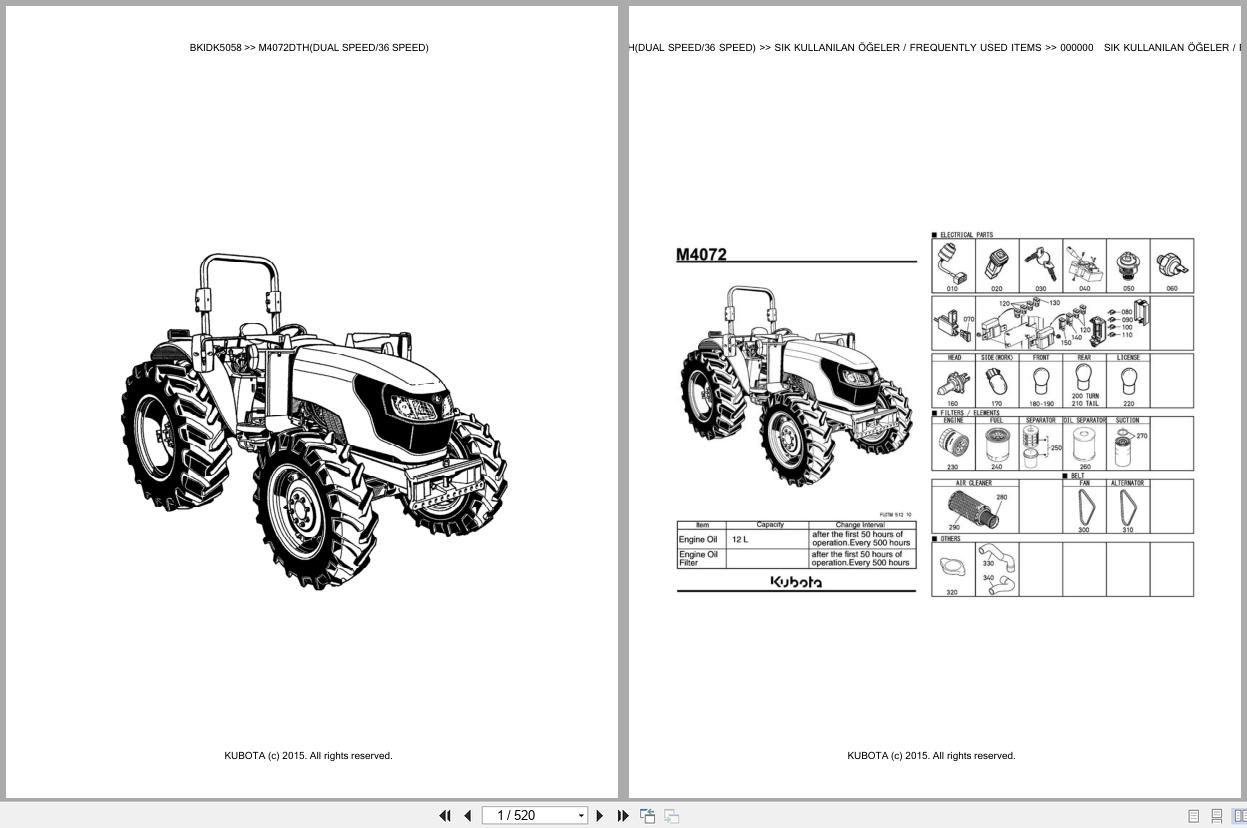 Kubota Tractor M4072DTH Dual Speed 36 Speed Spare Parts Catalog EN TR (1)