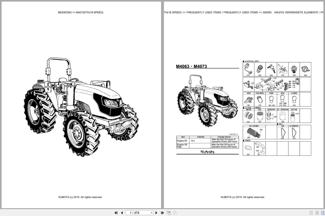 Kubota Tractor M4073DTH 18 Speed Parts Catalog EN DE (1)