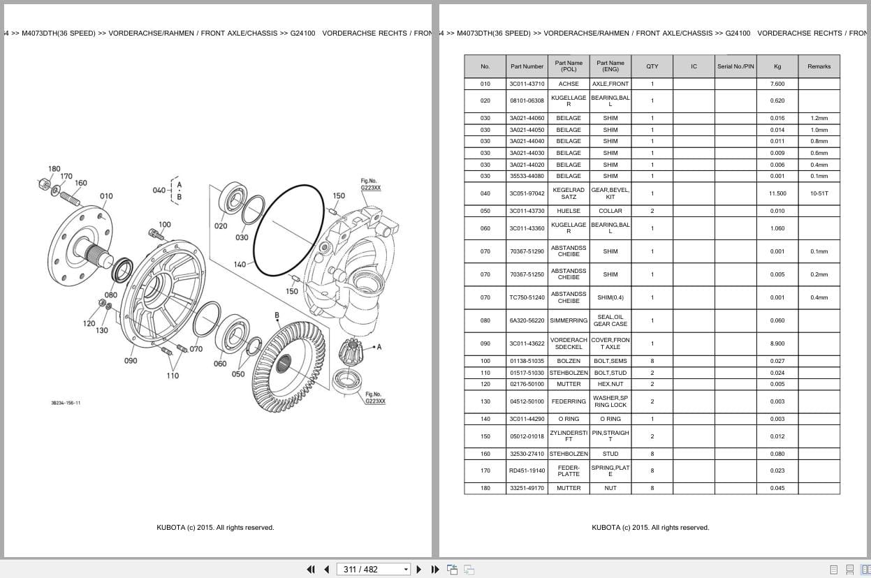 Kubota Tractor M4073DTH 36 Speed Parts Catalog EN DE (3)