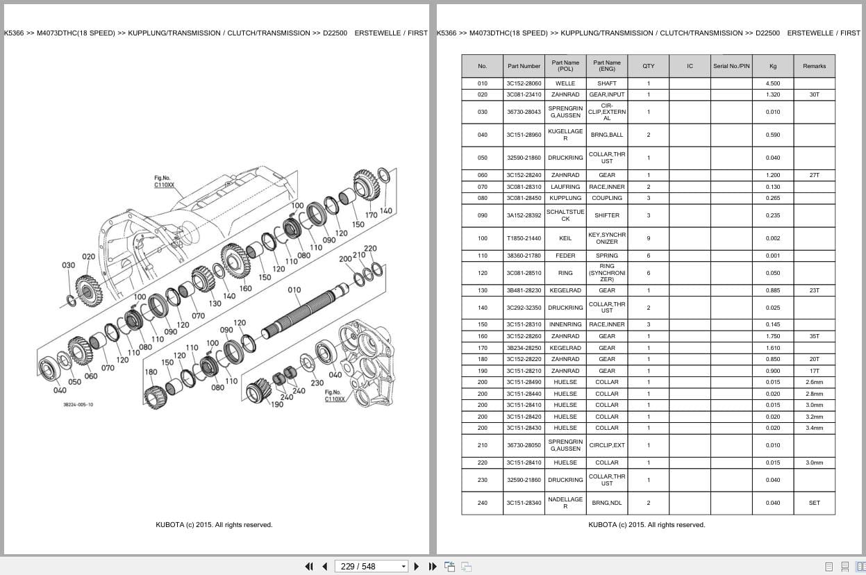 Kubota Tractor M4073DTHC 18 Speed Parts Catalog EN DE (2)