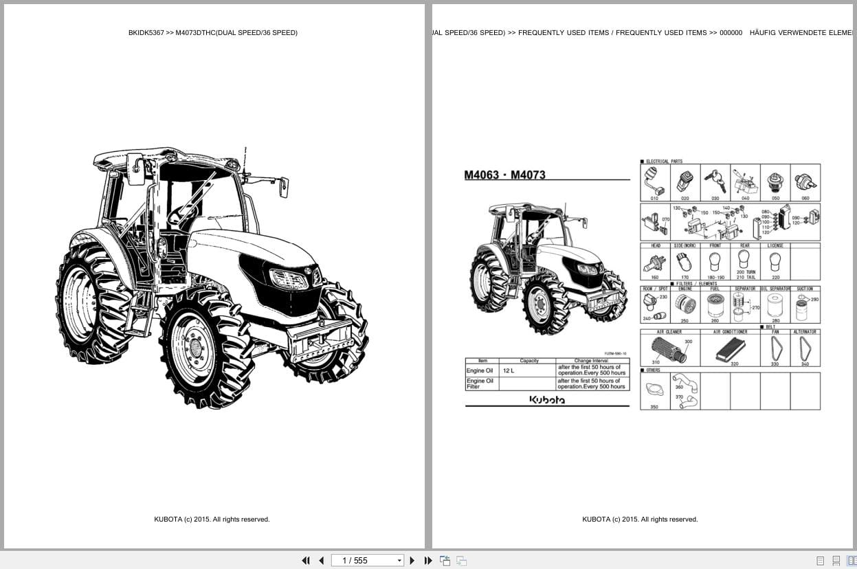 Kubota Tractor M4073DTHC Dual Speed 36 Speed Parts Catalog EN DE (1)