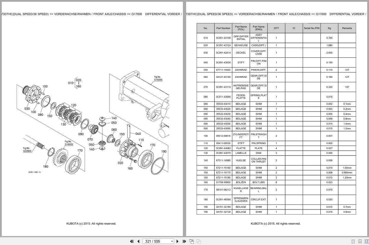Kubota Tractor M4073DTHC Dual Speed 36 Speed Parts Catalog EN DE (2)