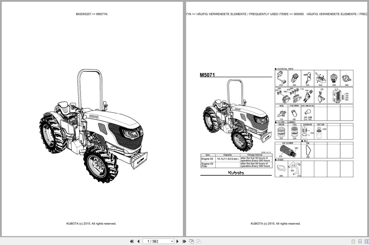 Kubota Tractor M5071N Parts Catalog EN DE (1)