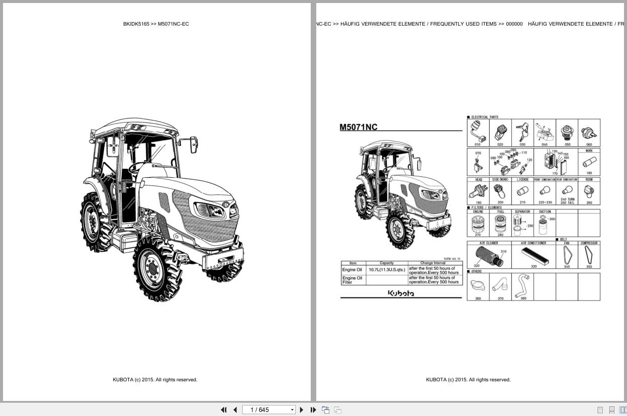 Kubota Tractor M5071NC EC Parts Catalog EN DE (1)
