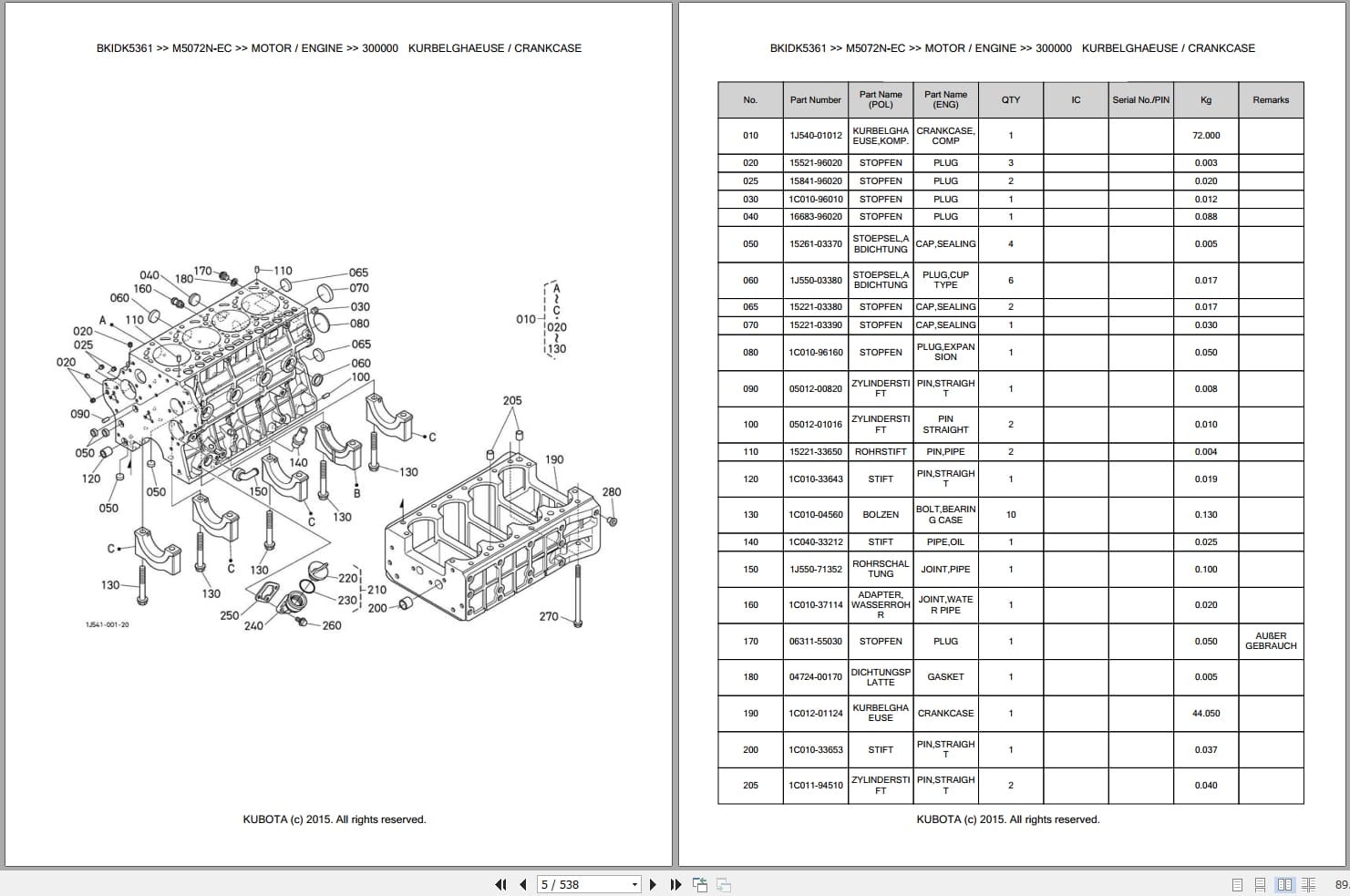Kubota Tractor M5072N EC Parts Catalog EN DE (2)