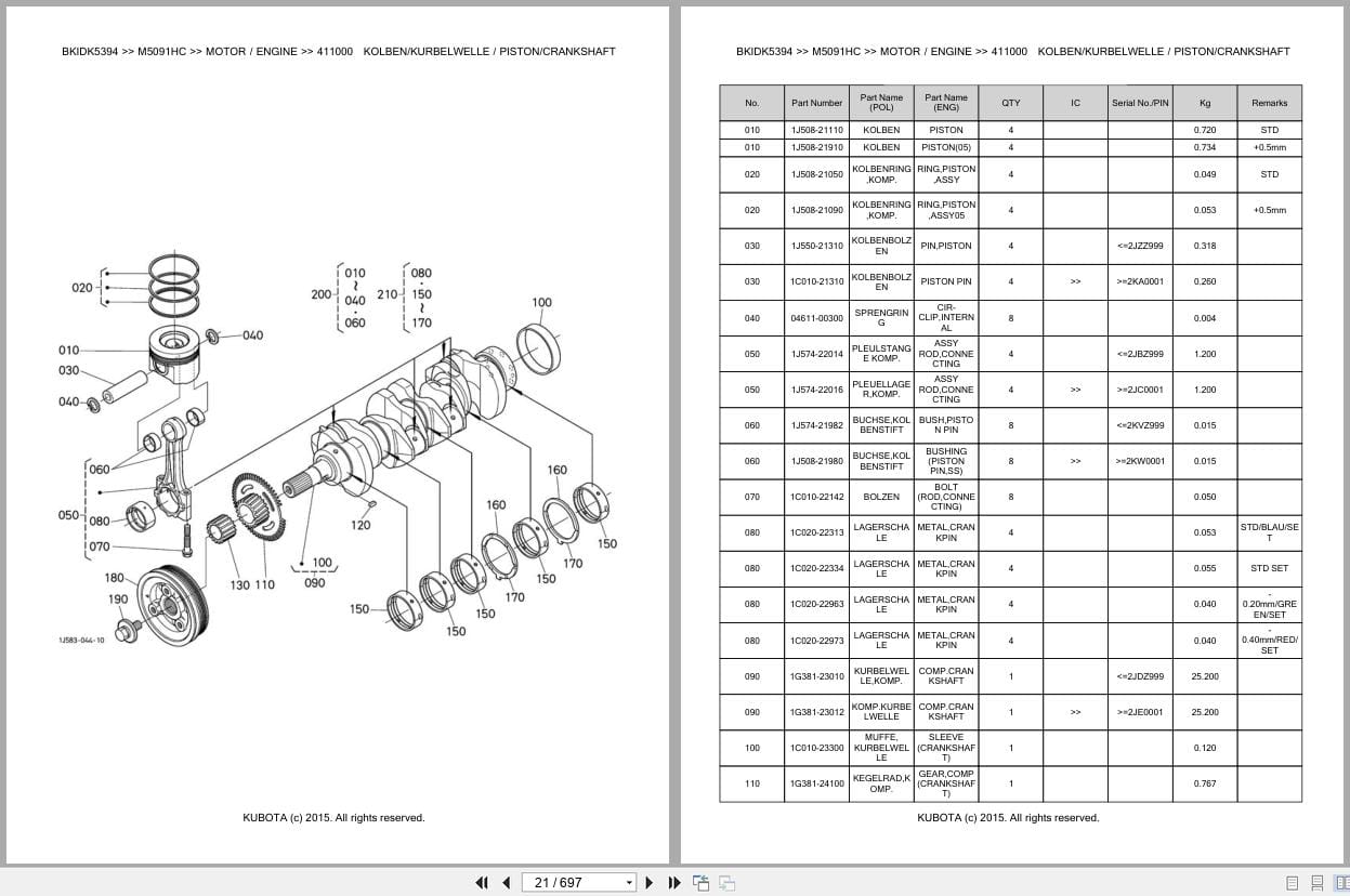 Kubota Tractor M5091HC Parts Catalog EN DE (2)