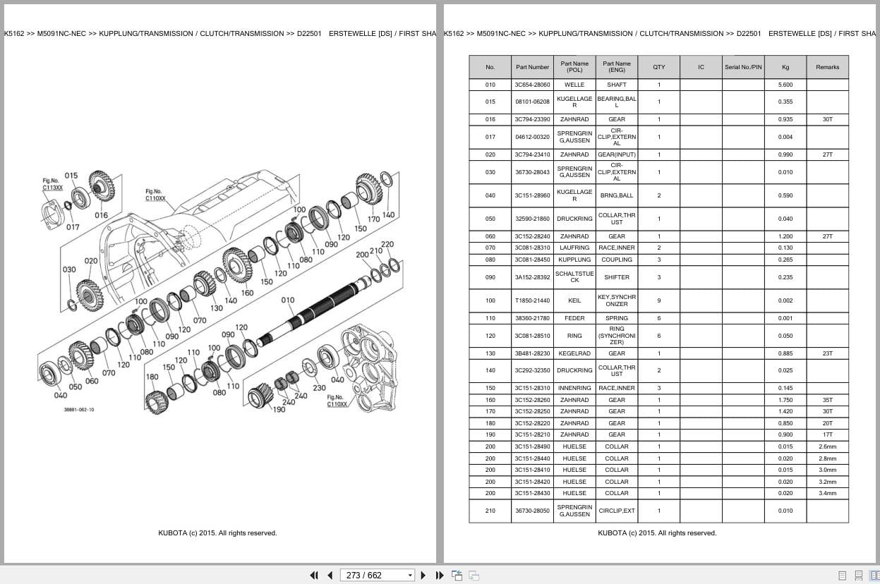 Kubota Tractor M5091NC NEC Parts Catalog EN DE (3)