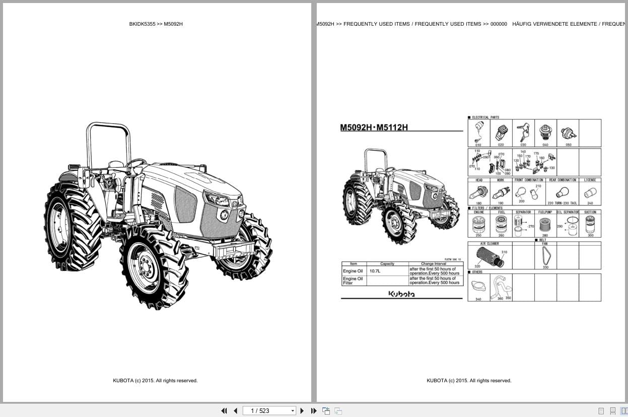 Kubota Tractor M5092H Parts Catalog EN DE (1)