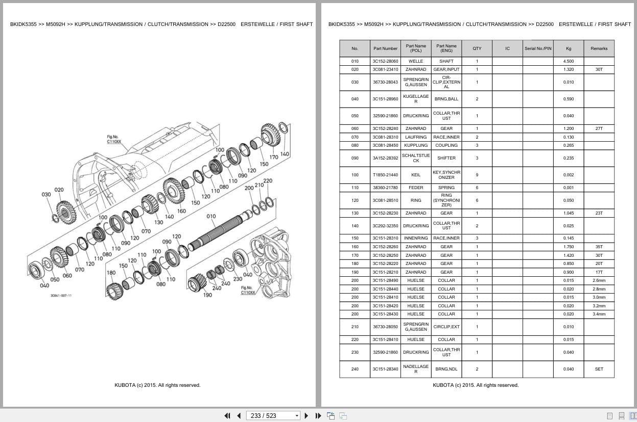 Kubota Tractor M5092H Parts Catalog EN DE (2)