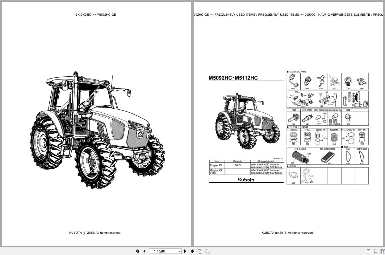 Kubota Tractor M5092HC GE Parts Catalog EN DE (1)