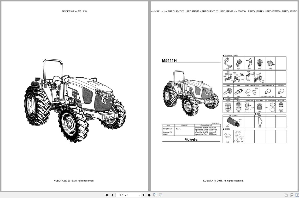 Kubota Tractor M5111H Parts Catalog EN DE (1)