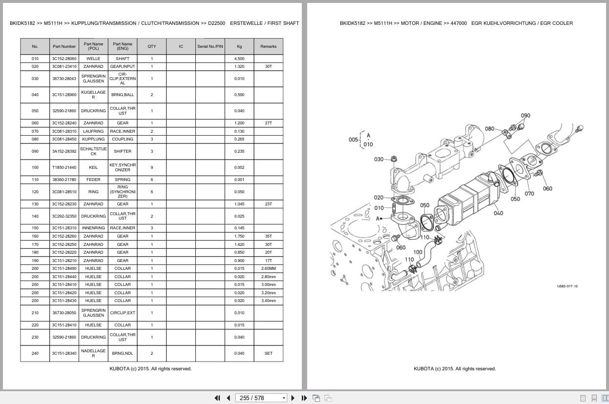 Kubota Tractor M5111H Parts Catalog EN DE (3)