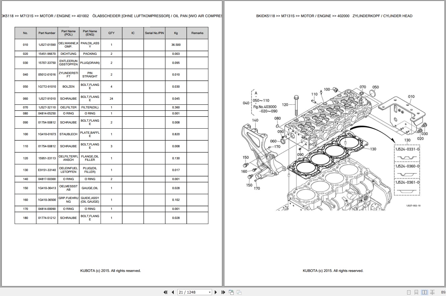 Kubota Tractor M7131S Parts Catalog EN DE (2)