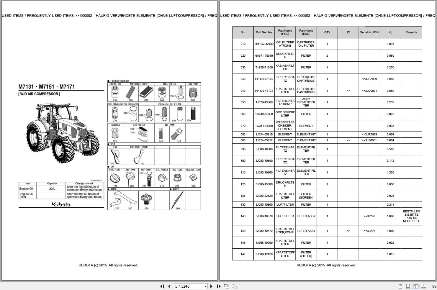 Kubota Tractor M7131SC Parts Catalog EN DE (2)