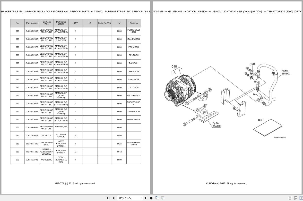 Kubota Tractor M7133P KVT Parts Catalog EN DE (3)