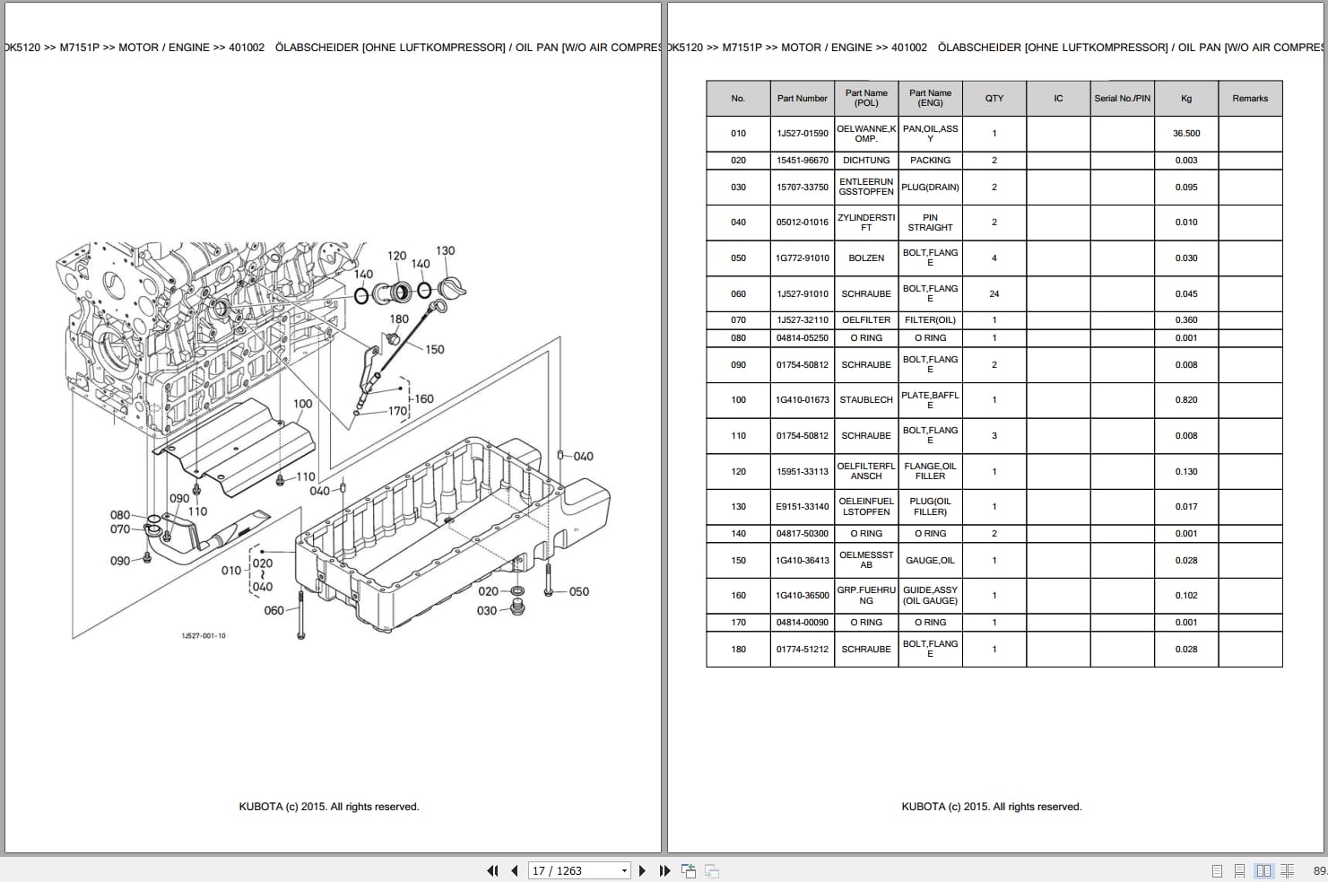 Kubota Tractor M7151P Parts Catalog EN DE (2)