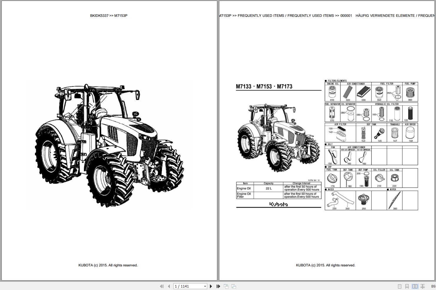 Kubota Tractor M7153P Parts Catalog EN DE (1)