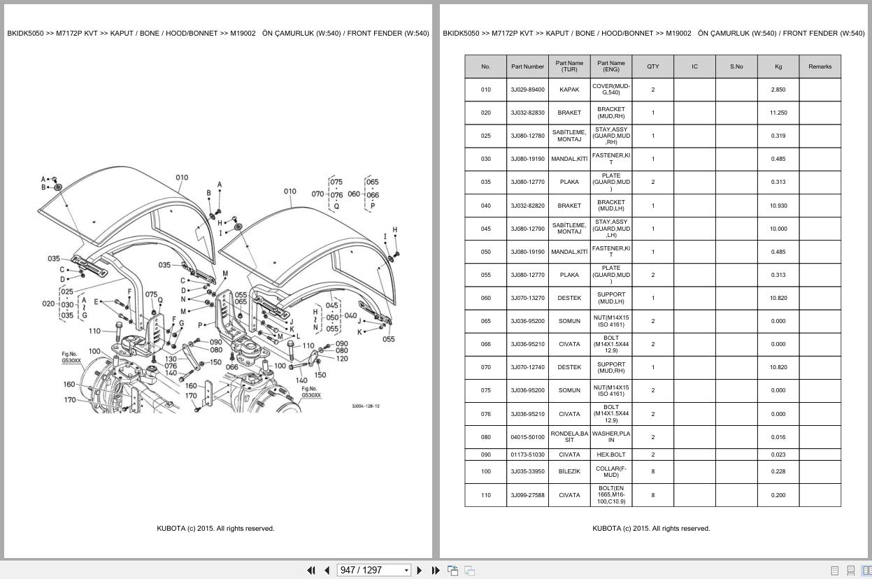 Kubota Tractor M7172P KVT Spare Parts Catalog EN TR (2)