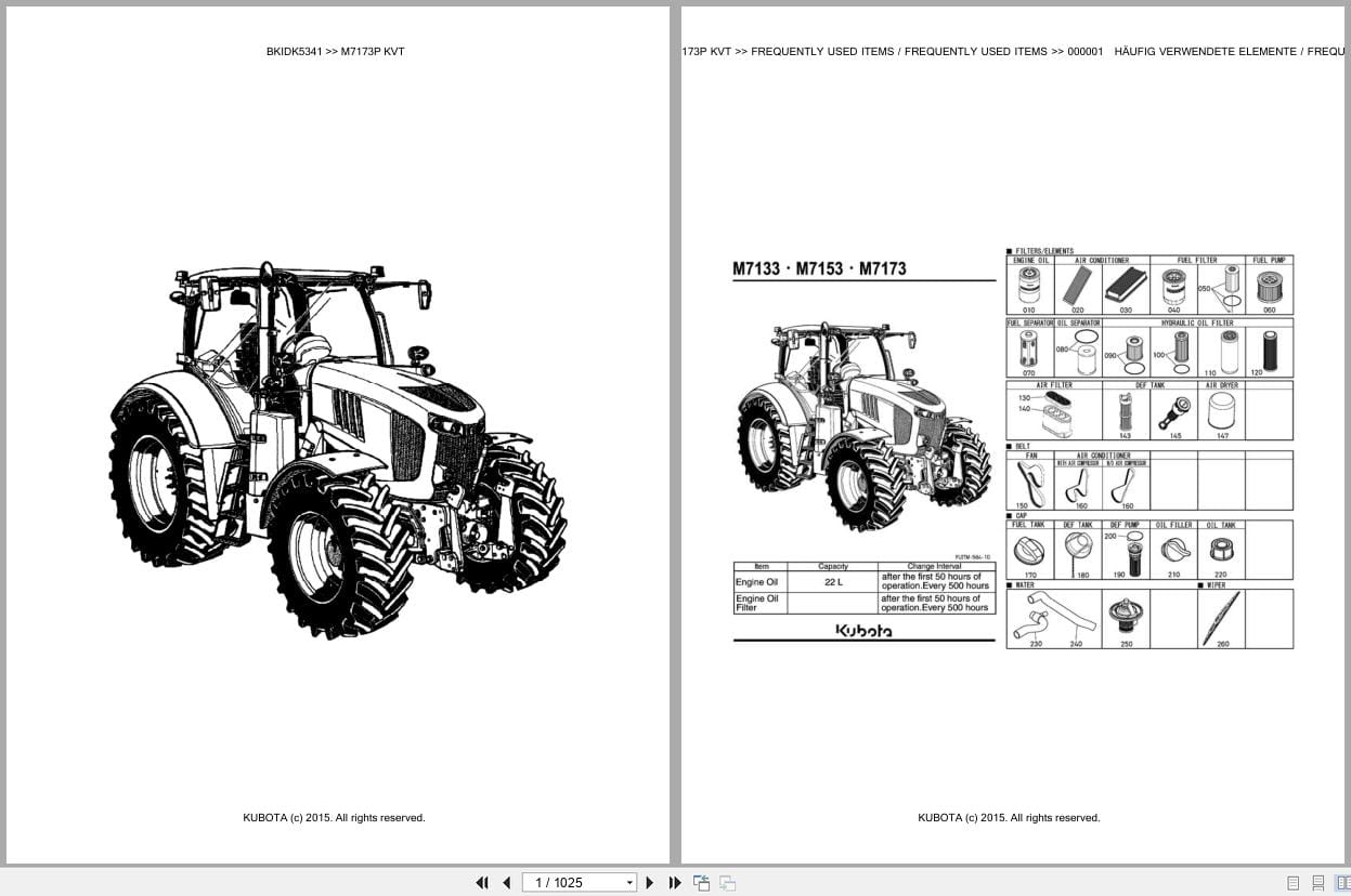 Kubota Tractor M7173P KVT Parts Catalog EN DE (1)