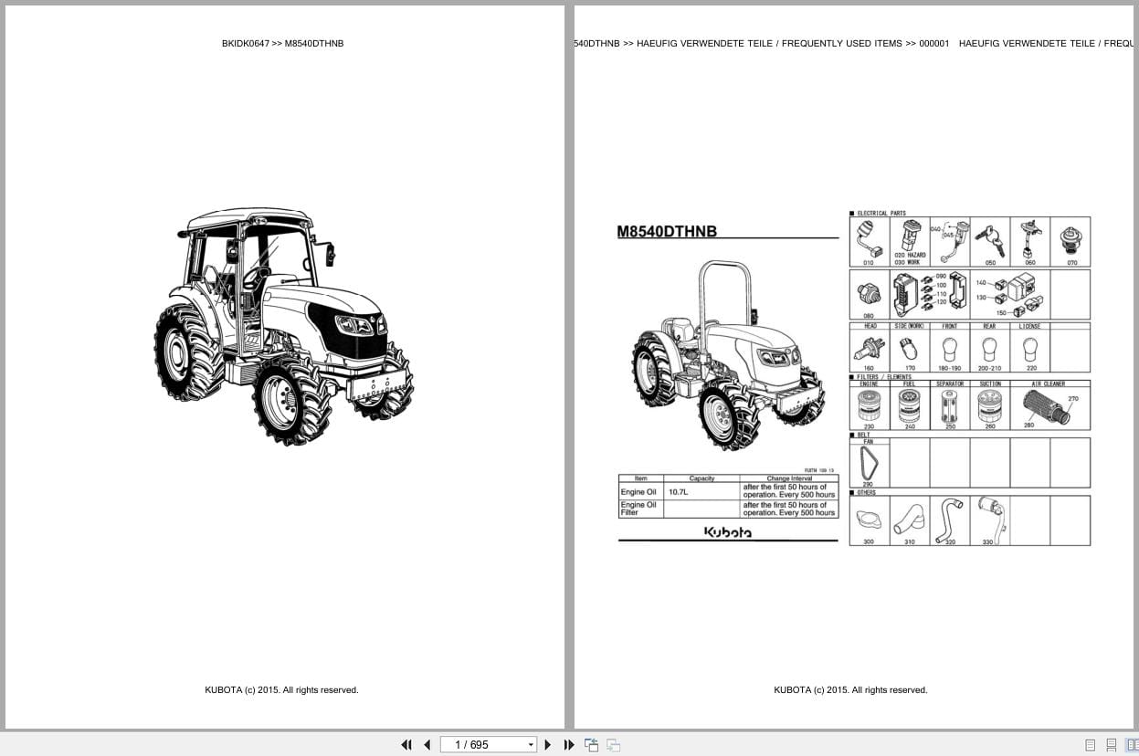 Kubota Tractor M8540DTHNB Parts Catalog EN DE (1)