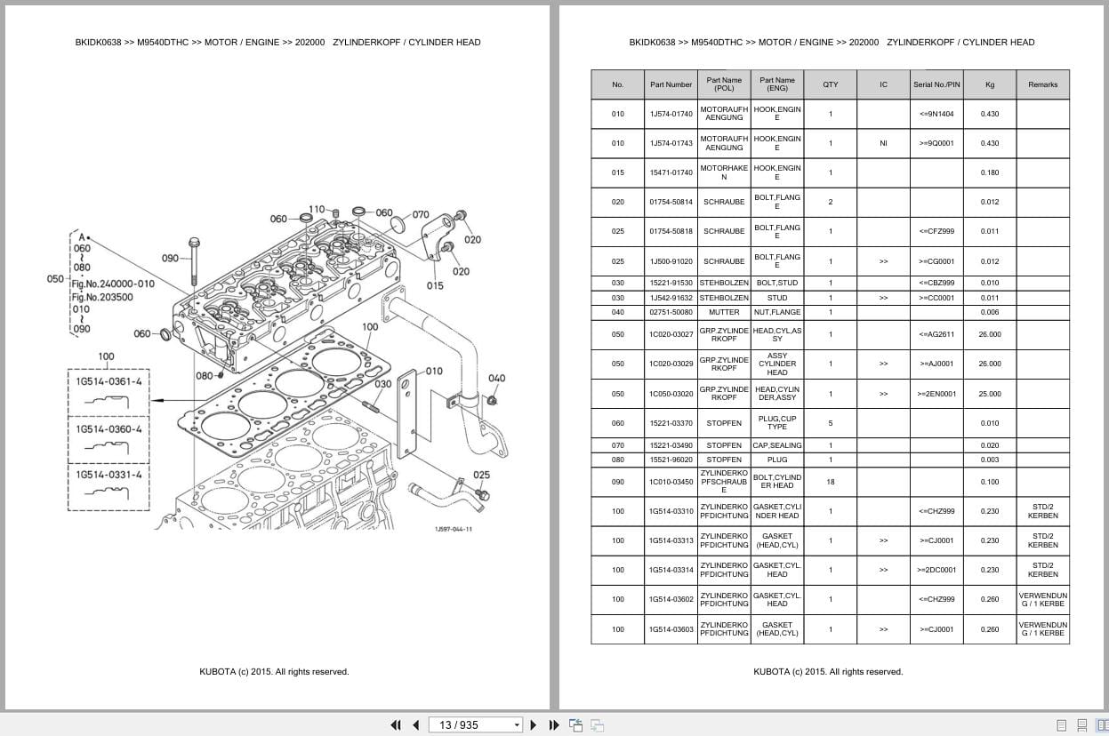 Kubota Tractor M9540DTHC Parts Catalog EN DE (2)