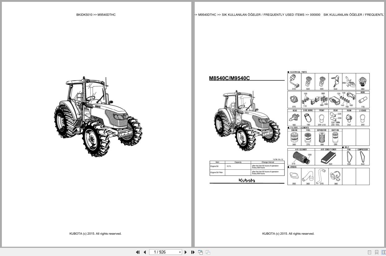 Kubota Tractor M9540DTHC Spare Parts Catalog EN TR (1)