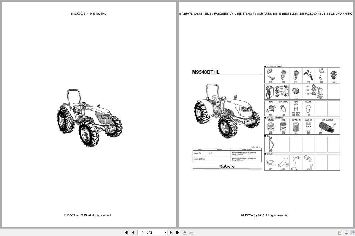 Kubota Tractor M9540DTHL Parts Catalog EN DE (1)