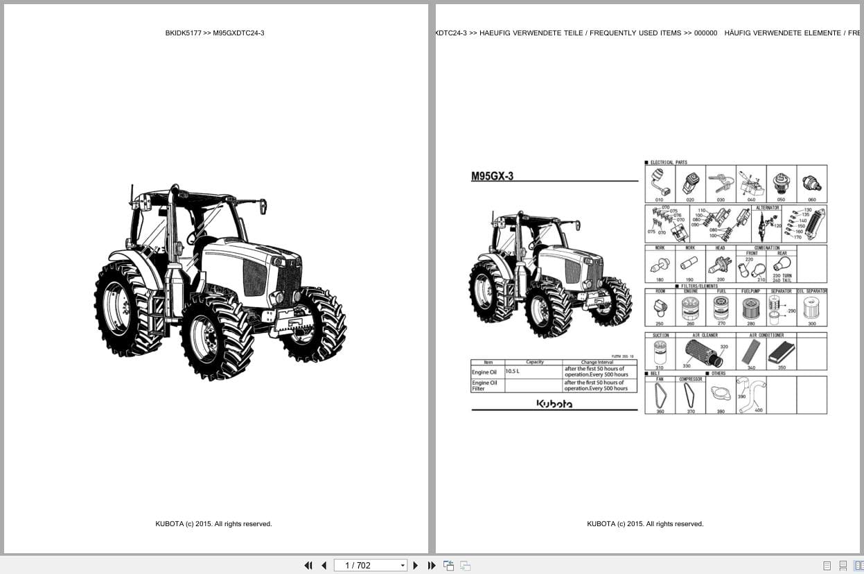 Kubota Tractor M95GXDTC24 3 Parts Catalog EN DE (1)