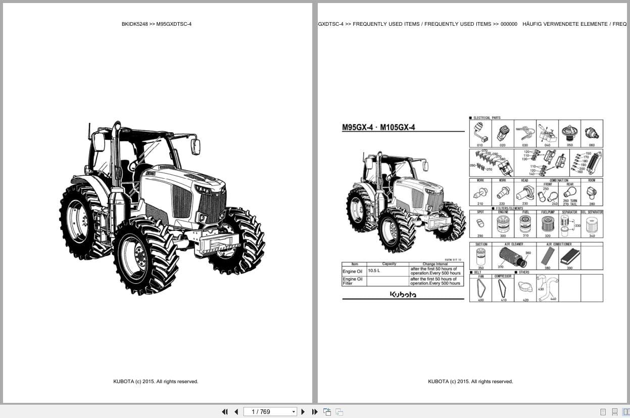 Kubota Tractor M95GXDTSC 4 Parts Catalog EN DE (1)