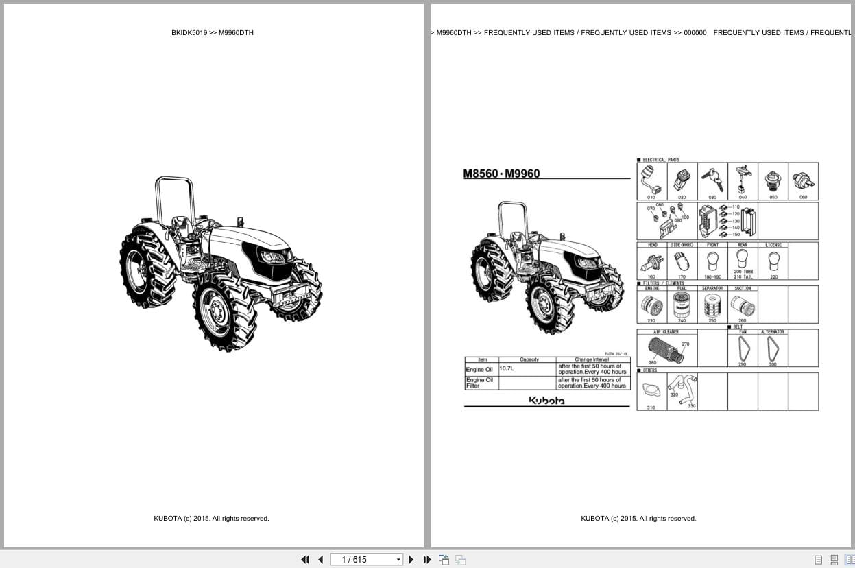 Kubota Tractor M9960DTH Parts Catalog EN DE (1)