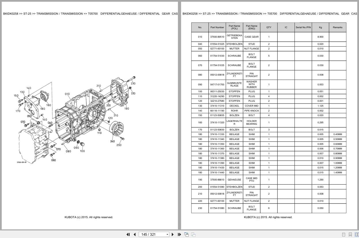 Kubota Tractor ST 25 Parts Catalog EN DE (2)