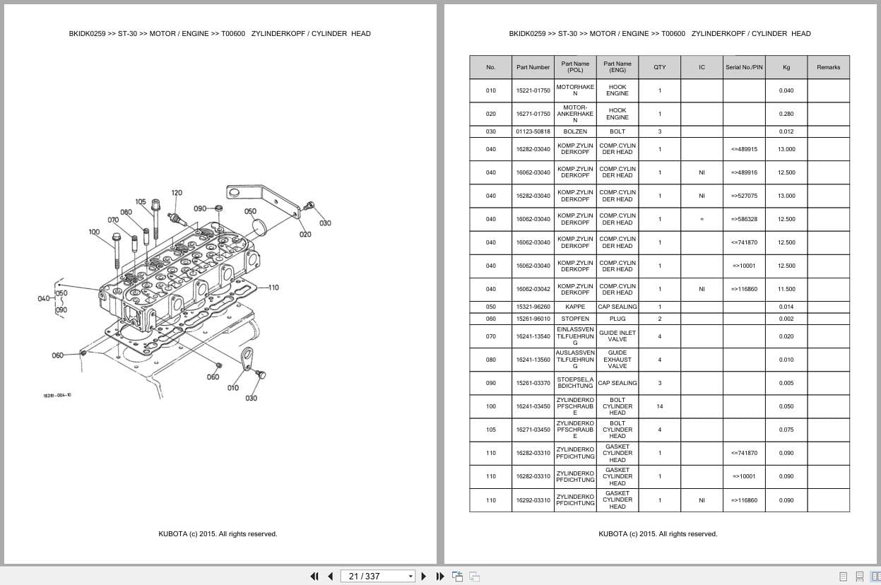 Kubota Tractor ST 30 Parts Catalog EN DE (2)