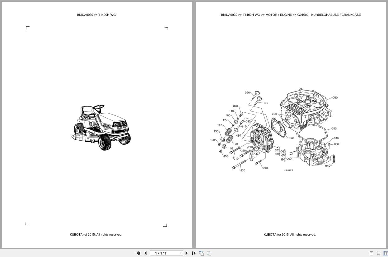 Kubota Tractor T1400H WG Parts Catalog EN DE (1)