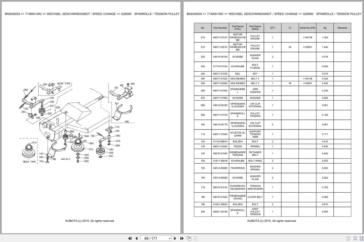 Kubota Tractor T1400H WG Parts Catalog EN DE (3)