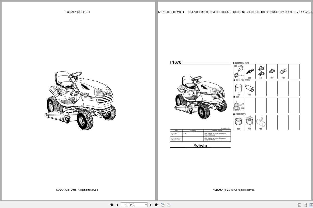 Kubota Tractor T1670 Parts Catalog EN DE (1)