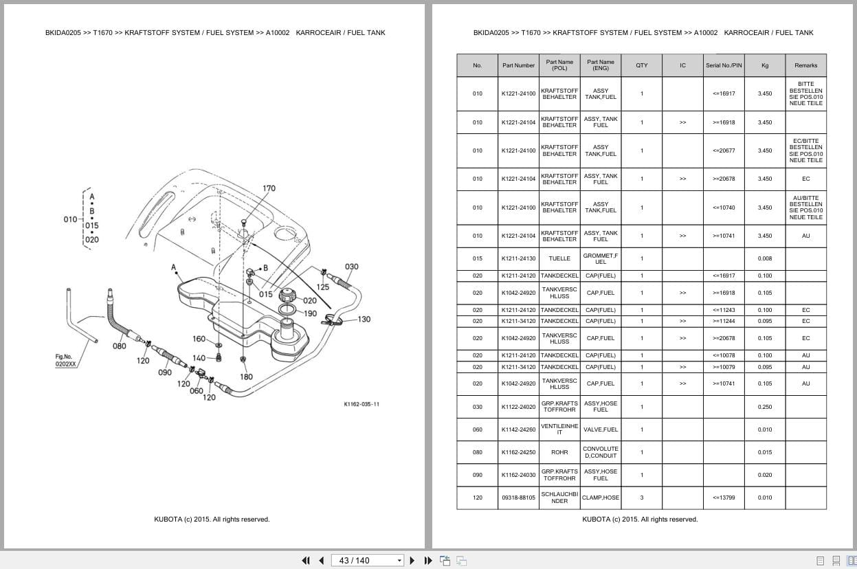 Kubota Tractor T1670 Parts Catalog EN DE (2)
