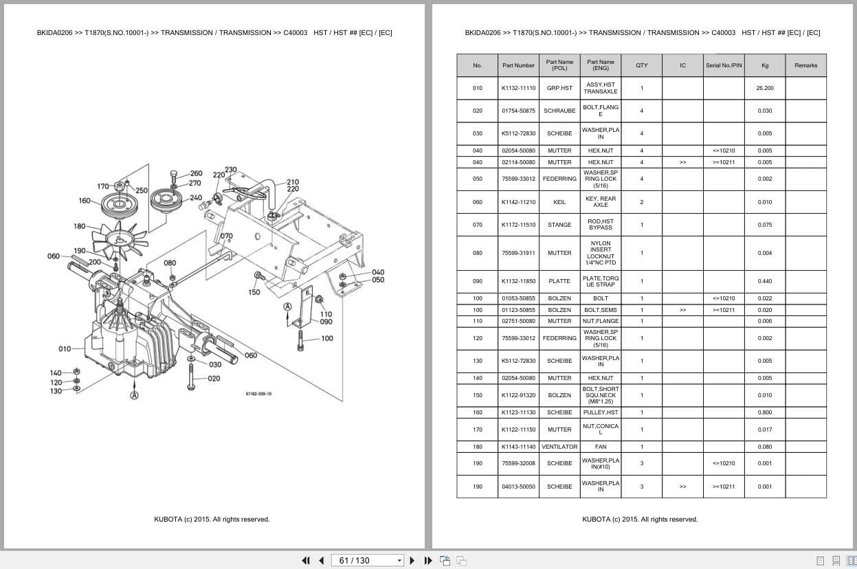 Kubota Tractor T1870 10001 Parts Catalog EN DE (2)
