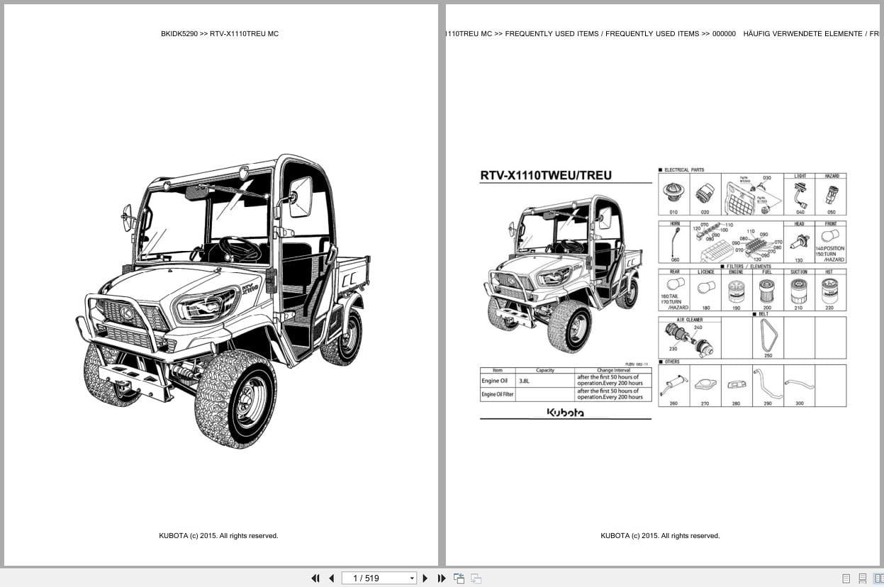 Kubota Utility Vehicle RTV X1110TREU MC Parts Catalog EN DE (1)
