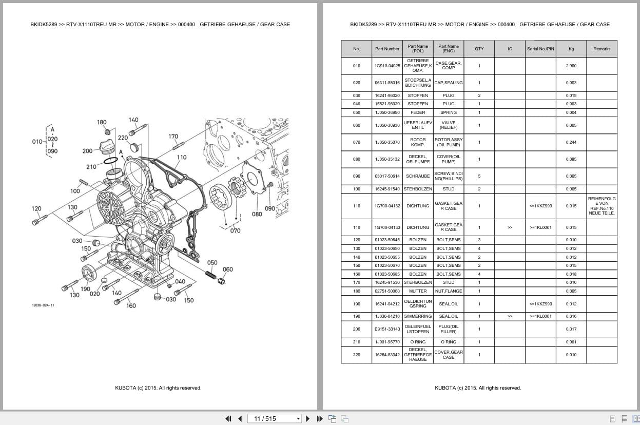 Kubota Utility Vehicle RTV X1110TREU MR Parts Catalog EN DE (2)