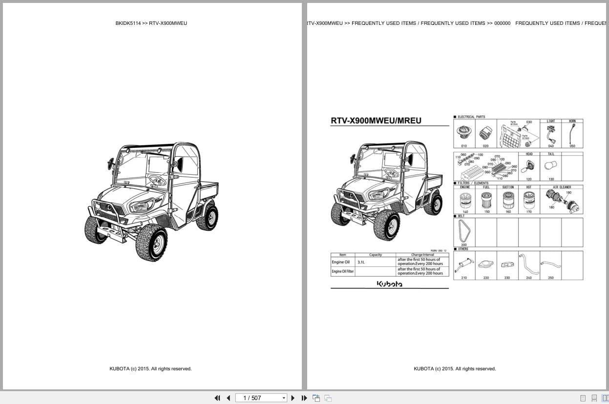 Kubota Utility Vehicle RTV X900MWEU Parts Catalog EN DE (1)