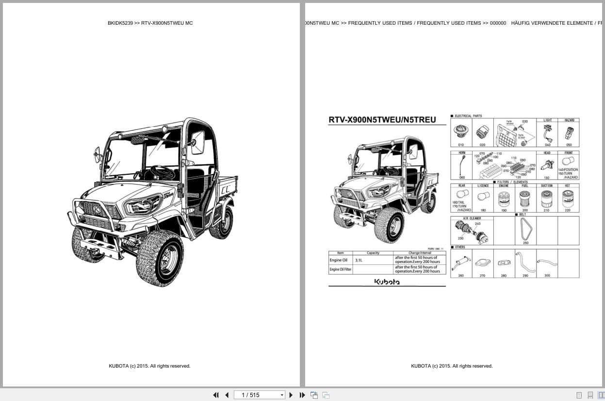 Kubota Utility Vehicle RTV X900N5TWEU MC Parts Catalog EN DE (1)