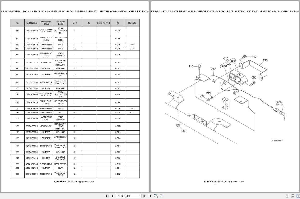Kubota Utility Vehicle RTV X900NTREU MC Parts Catalog EN DE (2)