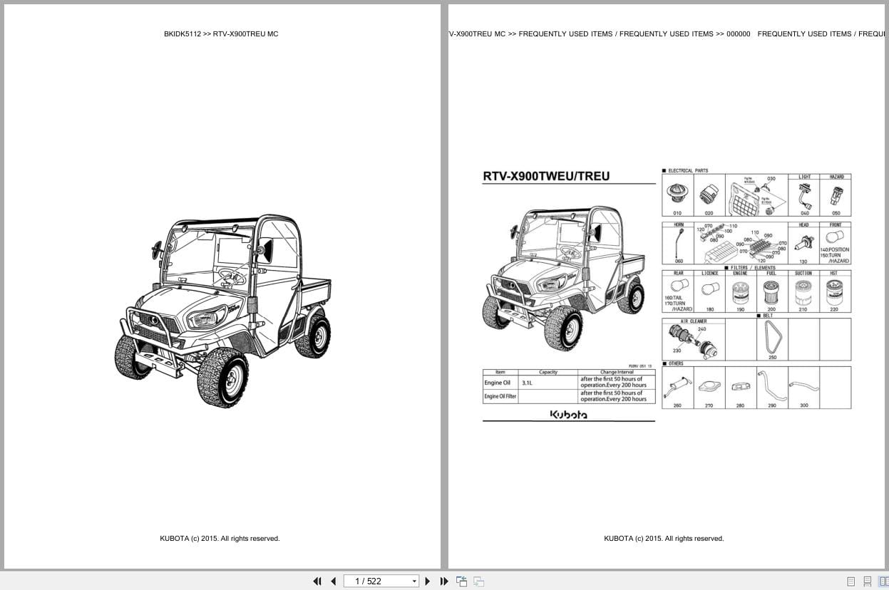 Kubota Utility Vehicle RTV X900TREU MC Parts Catalog EN DE (1)