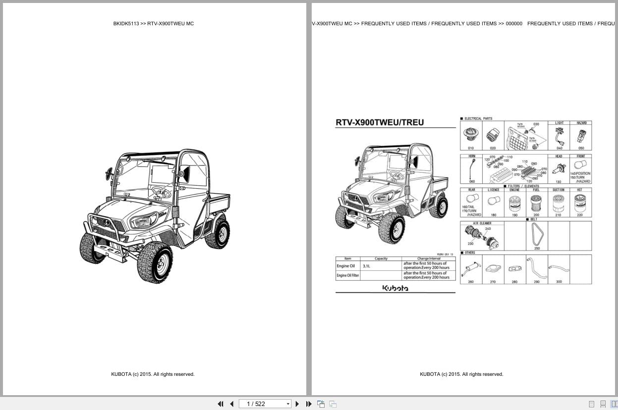 Kubota Utility Vehicle RTV X900TWEU MC Parts Catalog EN DE (1)