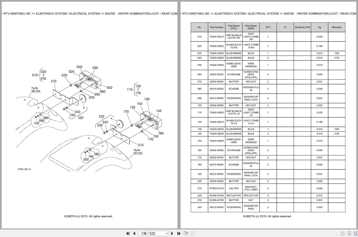 Kubota Utility Vehicle RTV X900TWEU MC Parts Catalog EN DE (2)