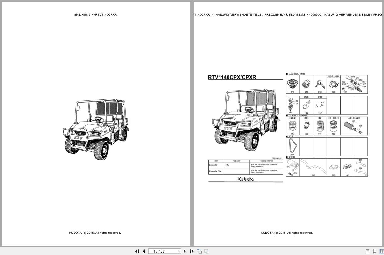 Kubota Utility Vehicle RTV1140CPXR Parts Catalog EN DE (1)