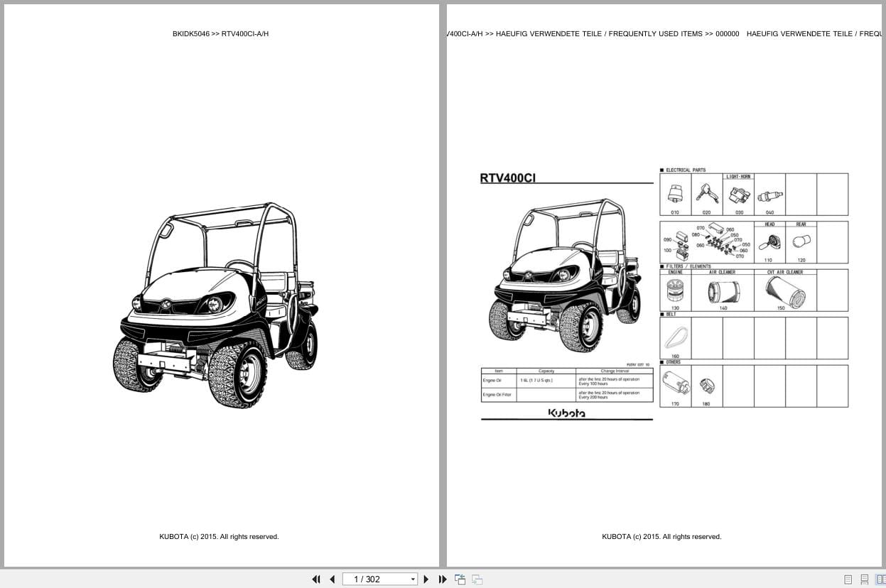 Kubota Utility Vehicle RTV400CI A RTV400CI H Parts Catalog EN DE (1)
